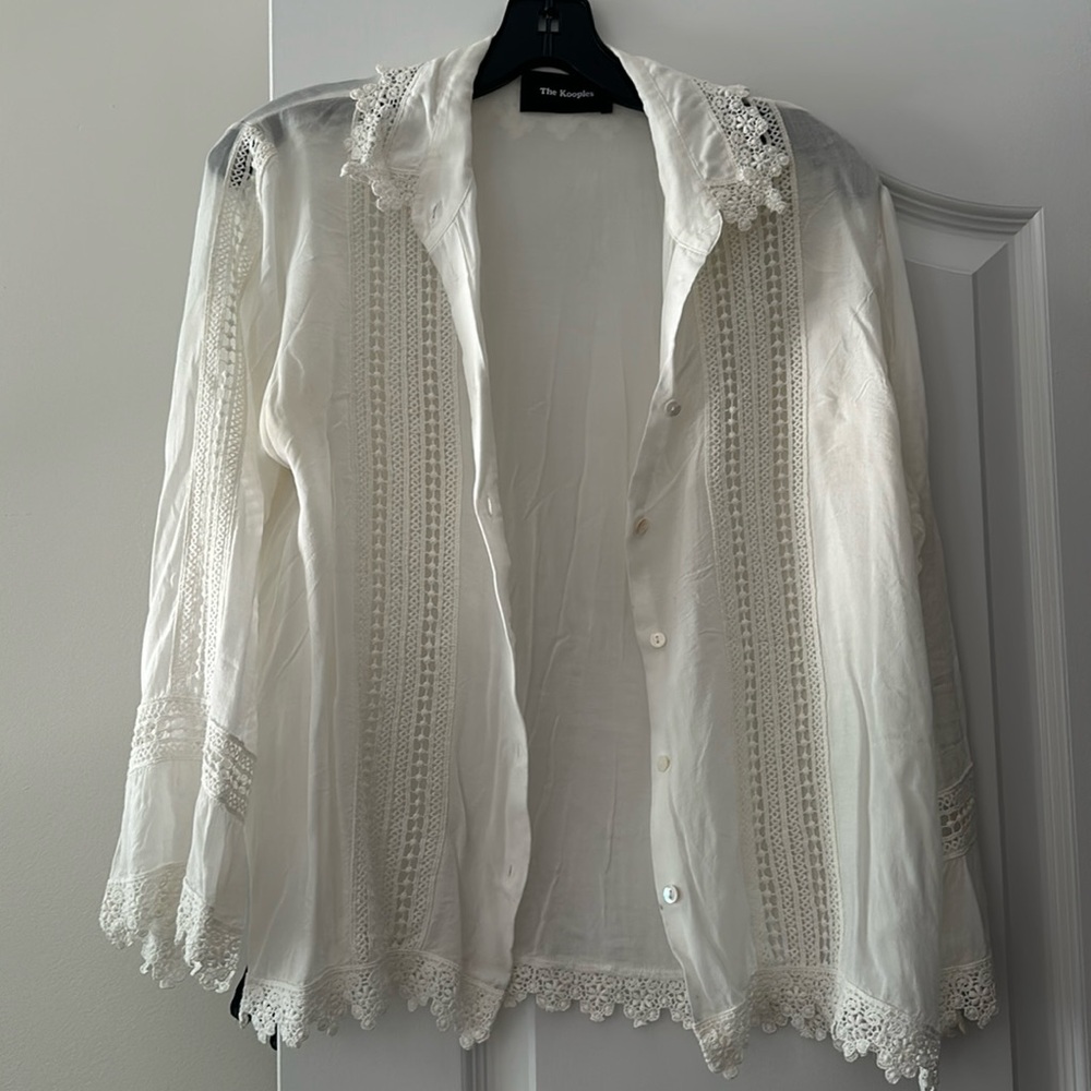 The Kooples size small cotton voile eyelet detail button up blouse